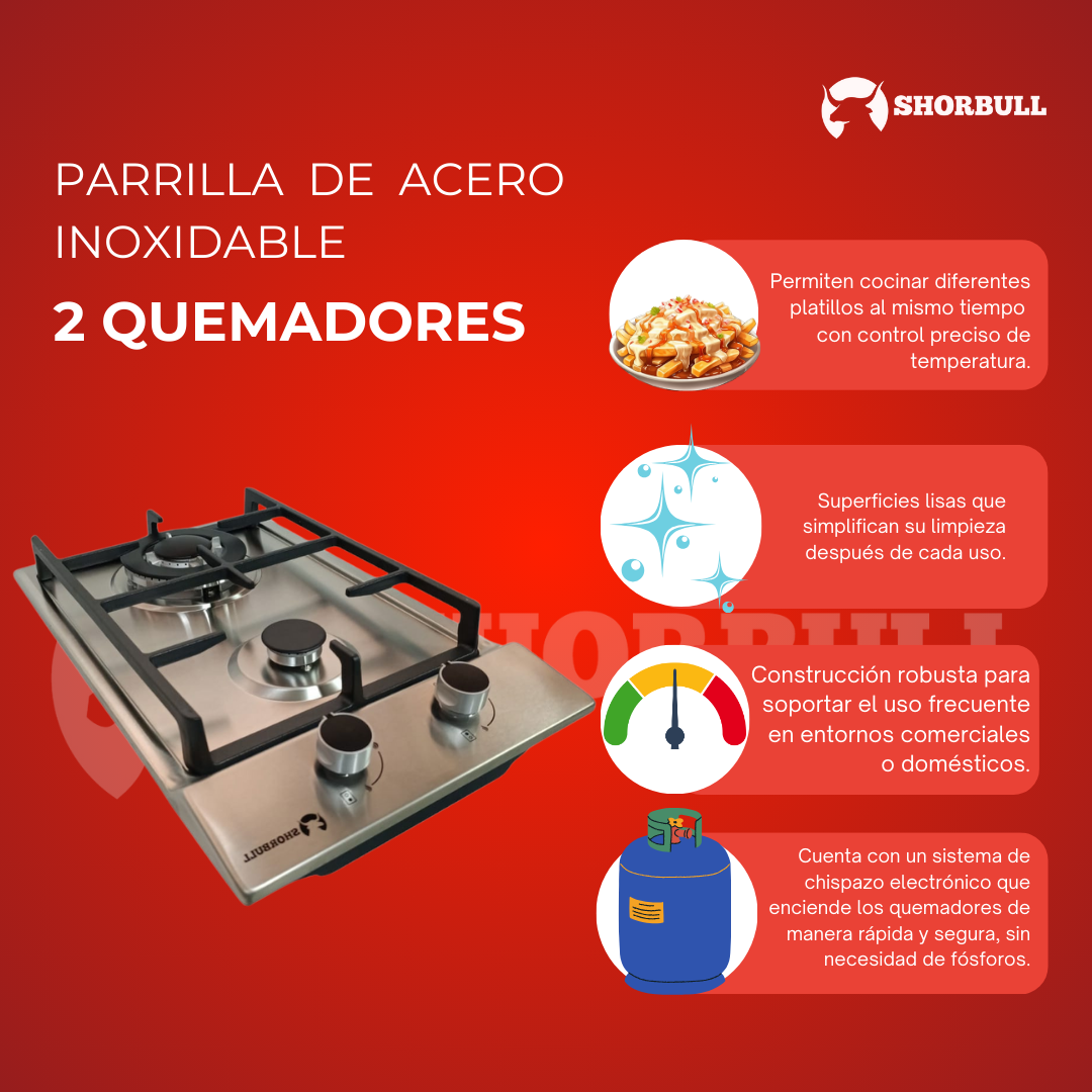 Parrilla 2 Quemadores Acero Inoxidable.  EMPIEZA HOY TU NEGOCIO